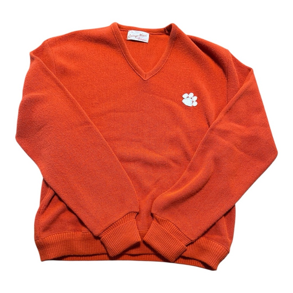 Vintage Clemson Tigers V Neck Sweater Orange College Wear XL Retro Sporty Unisex